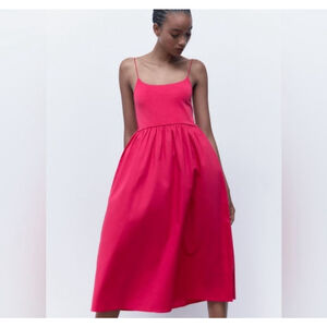 ZARA COMBINATION DRESS FUCHSIA Sleeveless Dress M